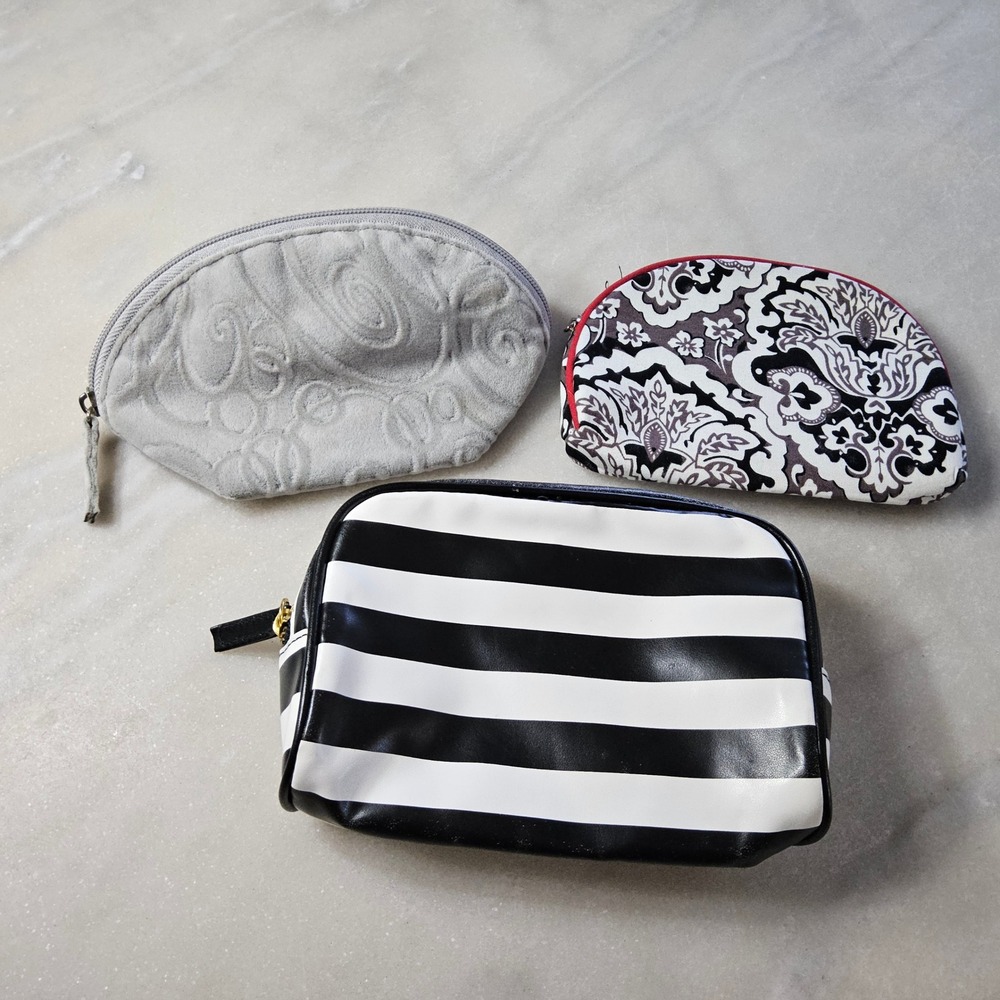 Makeup Bags Cosmetic Travel Bag Lot of 3 Striped Floral Quilted‎